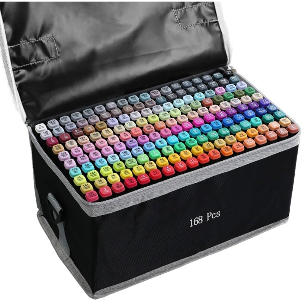Alcohol Markers, 168 Colors Art Drawing Set for Kids Adults, Dual Tip Permanent